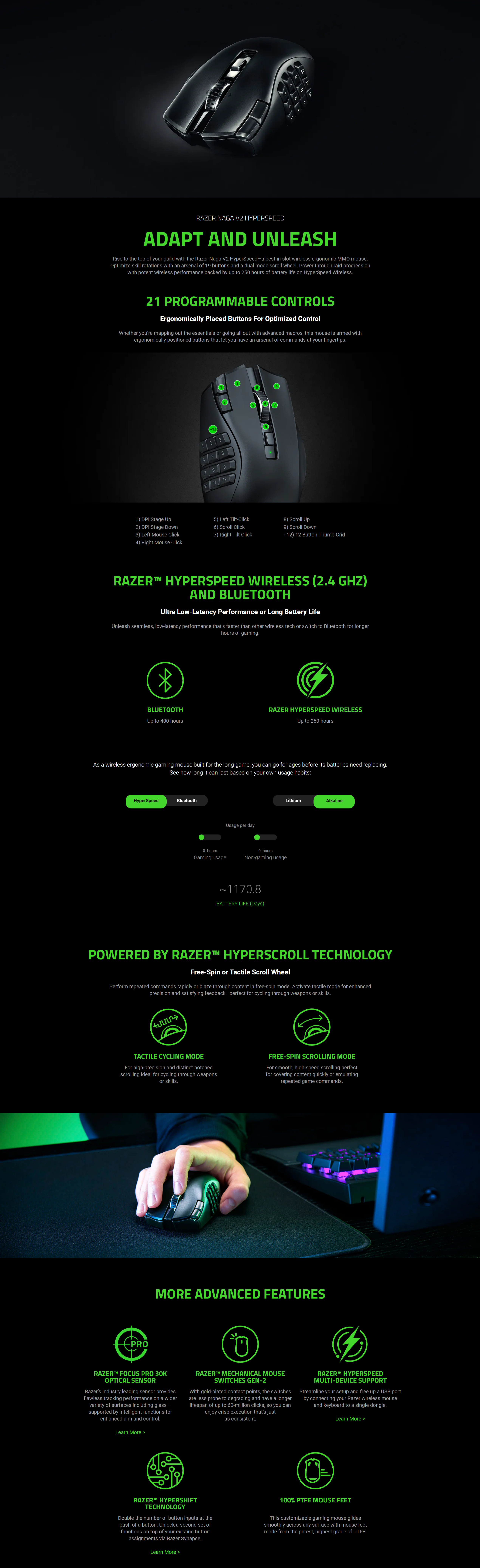 A large marketing image providing additional information about the product Razer Naga V2 HyperSpeed - Wireless MMO Gaming Mouse - Additional alt info not provided
